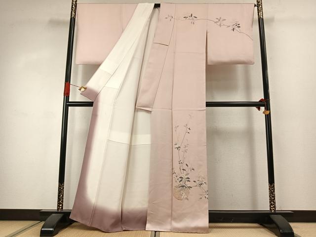 平和屋着物●訪問着　刺繍　枝花文　金彩　正絹　逸品　AABJ4275fy