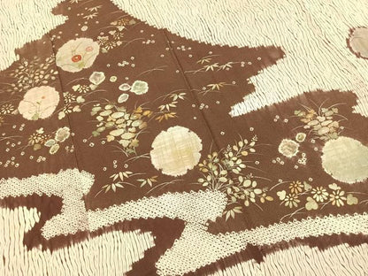 平和屋着物●訪問着　杢目絞り　刺繍　雪輪花文　金彩　正絹　逸品　AABJ4276fy