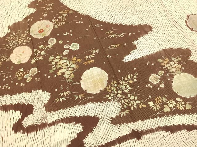 平和屋着物●訪問着　杢目絞り　刺繍　雪輪花文　金彩　正絹　逸品　AABJ4276fy