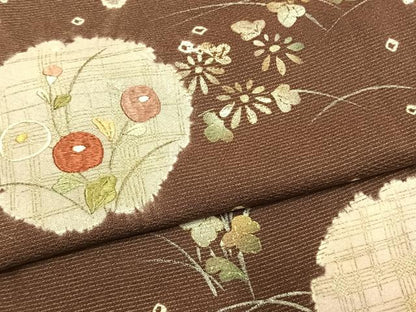 平和屋着物●訪問着　杢目絞り　刺繍　雪輪花文　金彩　正絹　逸品　AABJ4276fy