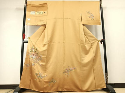 平和屋着物●訪問着　蘇州刺繍　総刺繍　誰が袖地紙花文　金糸　反端付き　正絹　逸品　未使用　AABJ4277fy