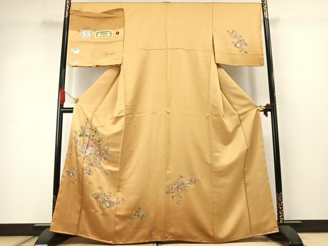 平和屋着物●訪問着　蘇州刺繍　総刺繍　誰が袖地紙花文　金糸　反端付き　正絹　逸品　未使用　AABJ4277fy