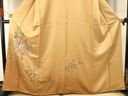 平和屋着物●訪問着　蘇州刺繍　総刺繍　誰が袖地紙花文　金糸　反端付き　正絹　逸品　未使用　AABJ4277fy