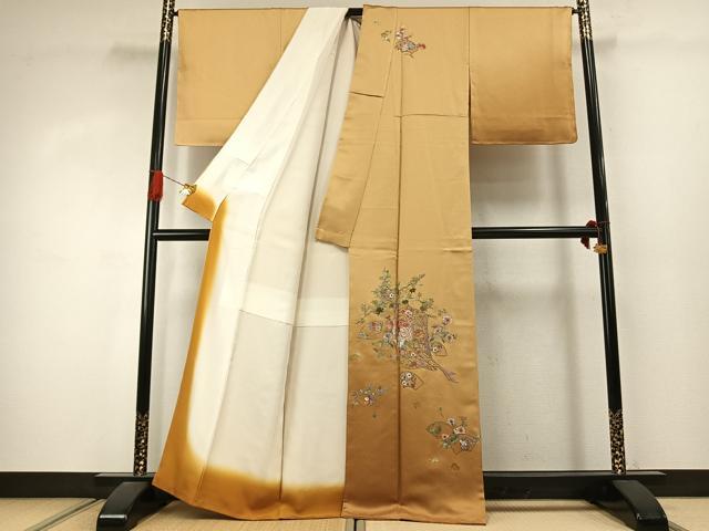 平和屋着物●訪問着　蘇州刺繍　総刺繍　誰が袖地紙花文　金糸　反端付き　正絹　逸品　未使用　AABJ4277fy