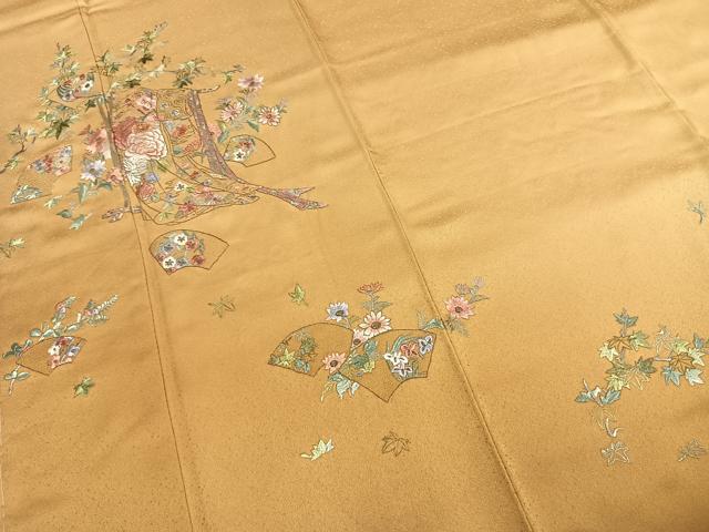 平和屋着物●訪問着　蘇州刺繍　総刺繍　誰が袖地紙花文　金糸　反端付き　正絹　逸品　未使用　AABJ4277fy