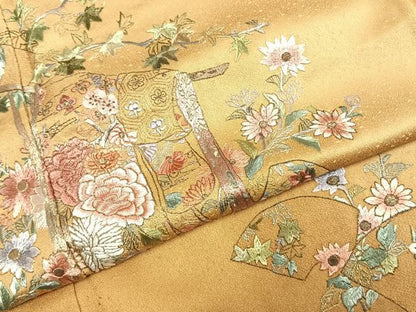 平和屋着物●訪問着　蘇州刺繍　総刺繍　誰が袖地紙花文　金糸　反端付き　正絹　逸品　未使用　AABJ4277fy