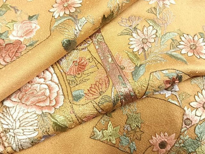平和屋着物●訪問着　蘇州刺繍　総刺繍　誰が袖地紙花文　金糸　反端付き　正絹　逸品　未使用　AABJ4277fy
