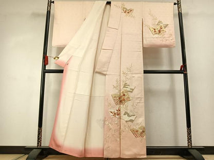 平和屋着物●訪問着　駒刺繍　冊子花文　暈し染め　金彩　鈴乃屋扱い　正絹　逸品　AABJ4279fy
