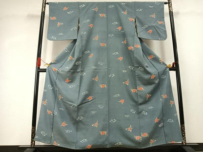 平和屋着物●上質な小紋　型染め　枝花文　正絹　逸品　AABJ4281fy