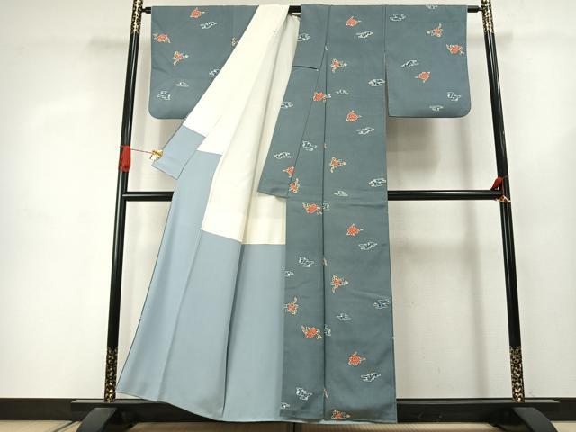 平和屋着物●上質な小紋　型染め　枝花文　正絹　逸品　AABJ4281fy