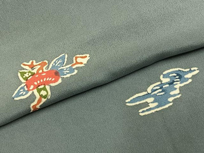 平和屋着物●上質な小紋　型染め　枝花文　正絹　逸品　AABJ4281fy