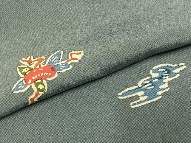 平和屋着物●上質な小紋　型染め　枝花文　正絹　逸品　AABJ4281fy