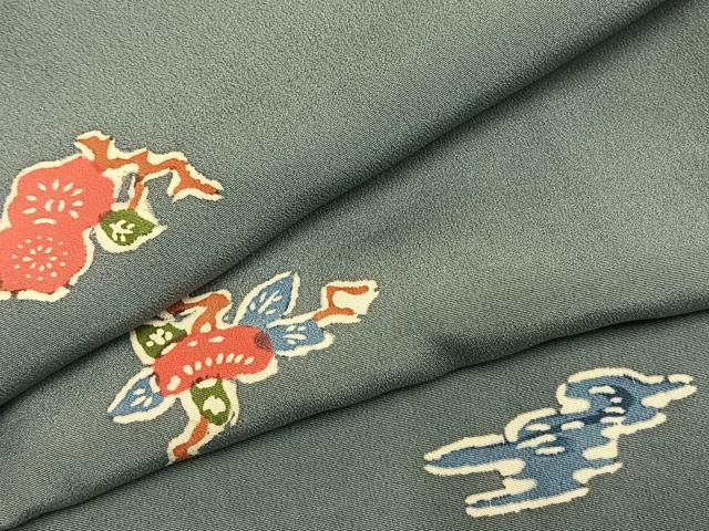 平和屋着物●上質な小紋　型染め　枝花文　正絹　逸品　AABJ4281fy