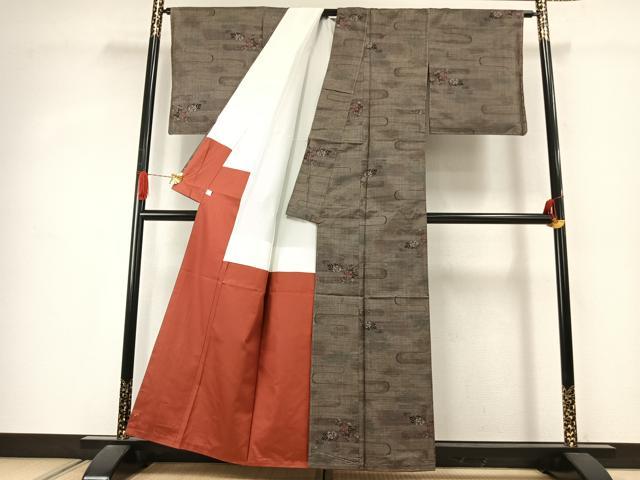 平和屋着物●本場大島紬　カタス9マルキ　草花文　鈴乃屋扱い　正絹　逸品　未使用　AABJ4288fy
