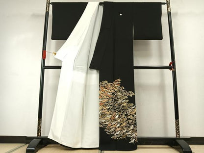平和屋着物●豪華黒留袖　作家物　駒刺繍　飛鳥文　金糸　金彩　正絹　逸品　AABJ4289fy
