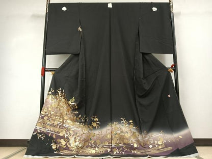 平和屋着物●豪華黒留袖　作家物　舞蝶花鳥文　暈し染め　金銀彩　丹後ちりめん　仮絵羽　正絹　逸品　未使用　AABJ4292fy