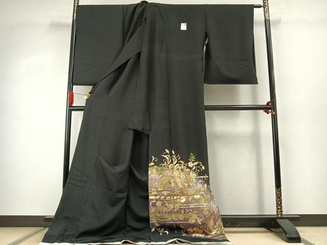 平和屋着物●豪華黒留袖　作家物　舞蝶花鳥文　暈し染め　金銀彩　丹後ちりめん　仮絵羽　正絹　逸品　未使用　AABJ4292fy