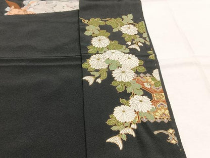 平和屋着物●豪華黒留袖　駒刺繍　御所車花鳥文　金彩　仮絵羽　正絹　逸品　未使用　AABJ4293fy