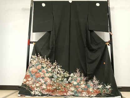 平和屋着物●豪華黒留袖　作家物　花鳥文　本うるし金彩　浜ちりめん　仮絵羽　正絹　逸品　未使用　AABJ4294fy