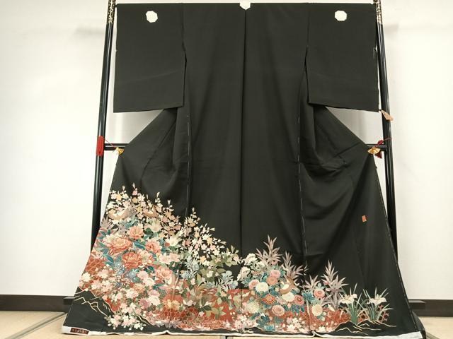 平和屋着物●豪華黒留袖　作家物　花鳥文　本うるし金彩　浜ちりめん　仮絵羽　正絹　逸品　未使用　AABJ4294fy