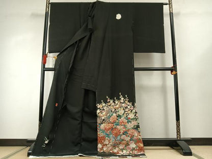 平和屋着物●豪華黒留袖　作家物　花鳥文　本うるし金彩　浜ちりめん　仮絵羽　正絹　逸品　未使用　AABJ4294fy