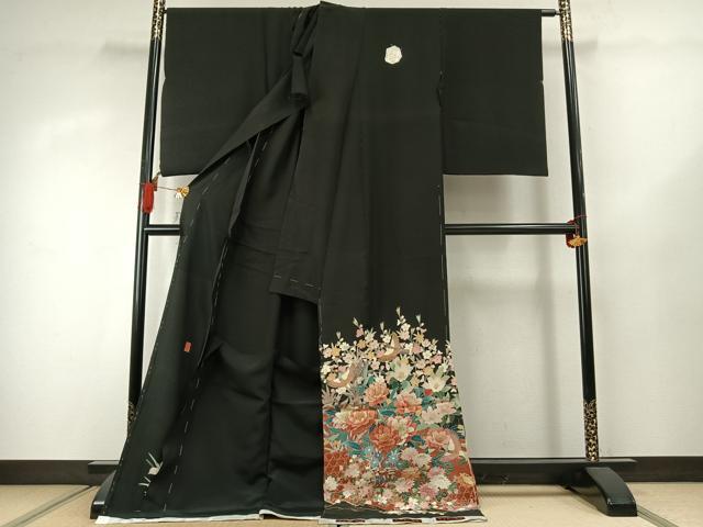 平和屋着物●豪華黒留袖　作家物　花鳥文　本うるし金彩　浜ちりめん　仮絵羽　正絹　逸品　未使用　AABJ4294fy