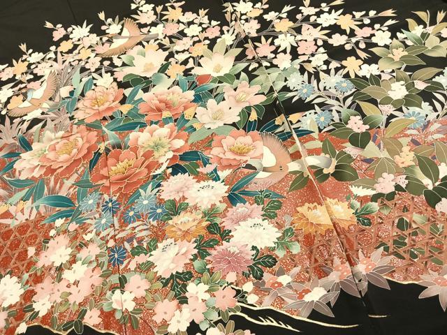 平和屋着物●豪華黒留袖　作家物　花鳥文　本うるし金彩　浜ちりめん　仮絵羽　正絹　逸品　未使用　AABJ4294fy