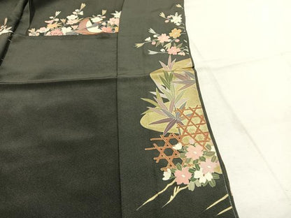 平和屋着物●豪華黒留袖　作家物　花鳥文　本うるし金彩　浜ちりめん　仮絵羽　正絹　逸品　未使用　AABJ4294fy