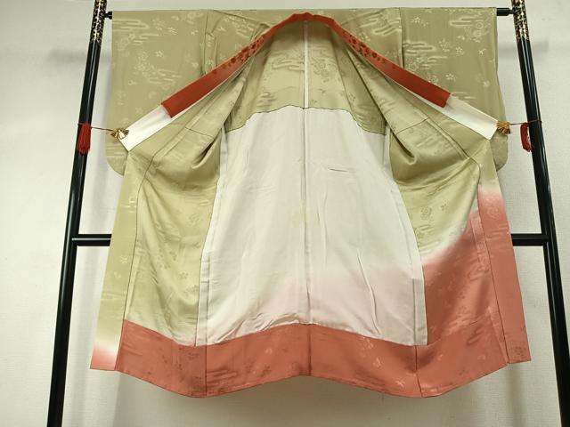 平和屋着物●長襦袢　無双仕立て　舞蝶花鳥地紋　暈し染め　半衿刺繍　正絹　逸品　AABJ4295fy