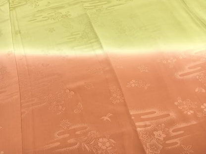 平和屋着物●長襦袢　無双仕立て　舞蝶花鳥地紋　暈し染め　半衿刺繍　正絹　逸品　AABJ4295fy