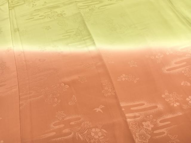 平和屋着物●長襦袢　無双仕立て　舞蝶花鳥地紋　暈し染め　半衿刺繍　正絹　逸品　AABJ4295fy