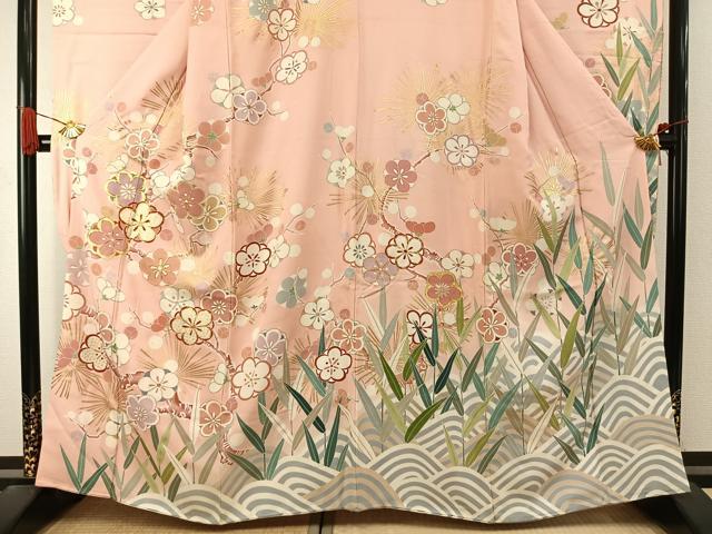 平和屋着物●創業460年・千總　振袖　駒刺繍　枝梅松文　金彩　伊勢丹扱い　正絹　逸品　AABJ4296fy