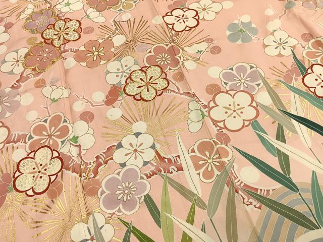 平和屋着物●創業460年・千總　振袖　駒刺繍　枝梅松文　金彩　伊勢丹扱い　正絹　逸品　AABJ4296fy