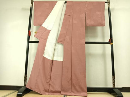 平和屋着物●上質な色無地　色紙重ね枝梅地紋　退紅色　正絹　逸品　未使用　AABJ4298fy
