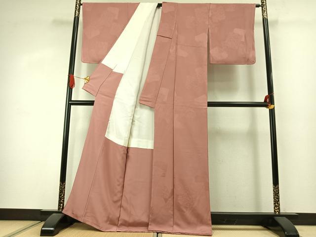 平和屋着物●上質な色無地　色紙重ね枝梅地紋　退紅色　正絹　逸品　未使用　AABJ4298fy