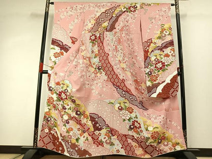 平和屋着物●豪華振袖　駒刺繍　雪輪花文　金彩　正絹　逸品　AABJ4299fy