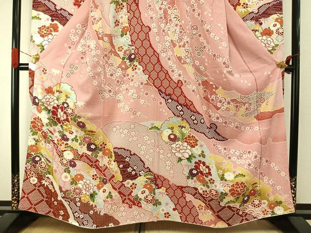 平和屋着物●豪華振袖　駒刺繍　雪輪花文　金彩　正絹　逸品　AABJ4299fy