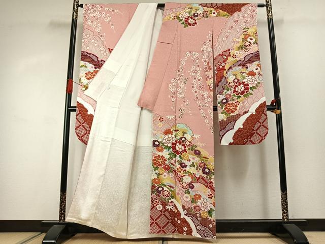 平和屋着物●豪華振袖　駒刺繍　雪輪花文　金彩　正絹　逸品　AABJ4299fy