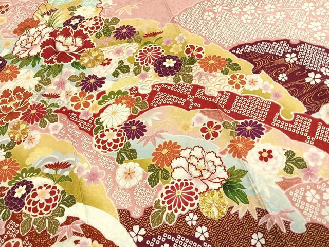 平和屋着物●豪華振袖　駒刺繍　雪輪花文　金彩　正絹　逸品　AABJ4299fy