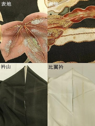 平和屋着物●豪華黒留袖　刺繍　花鳥文　金銀糸　金銀彩　高島屋扱い　正絹　逸品　AABJ4303fy