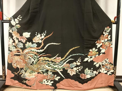 平和屋着物●豪華黒留袖　刺繍　花鳥文　金銀糸　金銀彩　高島屋扱い　正絹　逸品　AABJ4303fy