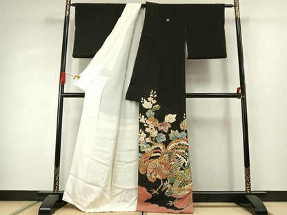 平和屋着物●豪華黒留袖　刺繍　花鳥文　金銀糸　金銀彩　高島屋扱い　正絹　逸品　AABJ4303fy