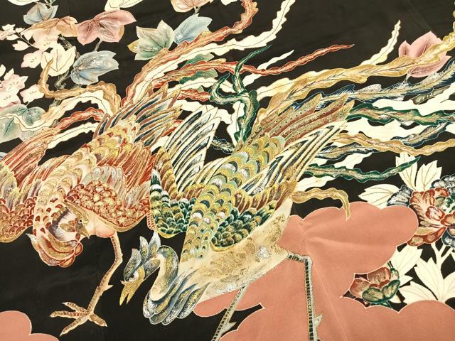 平和屋着物●豪華黒留袖　刺繍　花鳥文　金銀糸　金銀彩　高島屋扱い　正絹　逸品　AABJ4303fy
