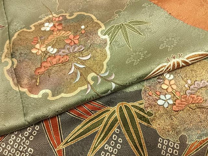 平和屋着物●訪問着　刺繍　松竹梅　雪輪文　金糸　金彩　正絹　逸品　AABJ4305fy