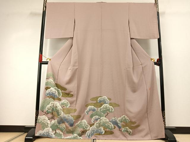 平和屋着物●ファッションデザイナー 花井幸子　色留訪問着　刺繍　枝松文　金糸　金彩　正絹　逸品　AABJ4307fy