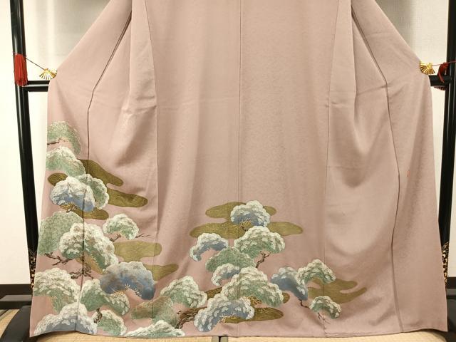 平和屋着物●ファッションデザイナー 花井幸子　色留訪問着　刺繍　枝松文　金糸　金彩　正絹　逸品　AABJ4307fy