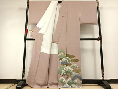 平和屋着物●ファッションデザイナー 花井幸子　色留訪問着　刺繍　枝松文　金糸　金彩　正絹　逸品　AABJ4307fy