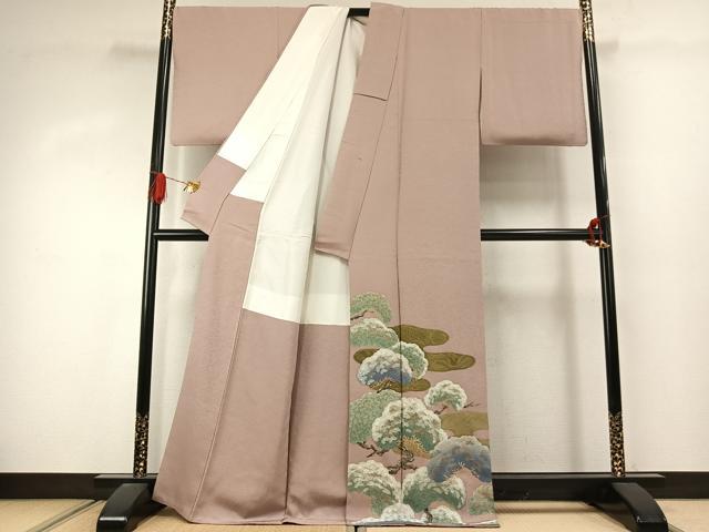 平和屋着物●ファッションデザイナー 花井幸子　色留訪問着　刺繍　枝松文　金糸　金彩　正絹　逸品　AABJ4307fy