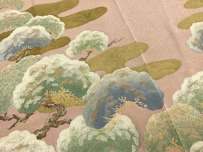 平和屋着物●ファッションデザイナー 花井幸子　色留訪問着　刺繍　枝松文　金糸　金彩　正絹　逸品　AABJ4307fy