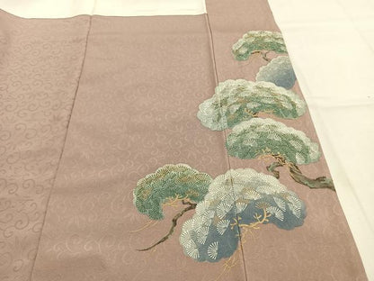 平和屋着物●ファッションデザイナー 花井幸子　色留訪問着　刺繍　枝松文　金糸　金彩　正絹　逸品　AABJ4307fy